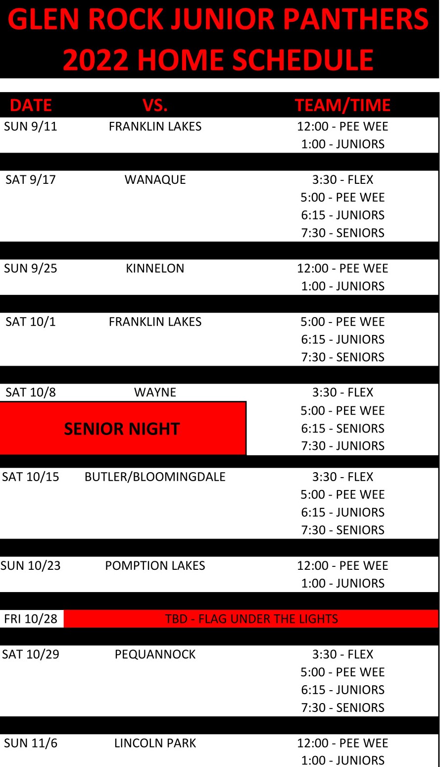 2022 PANTHER HOME SCHEDULE